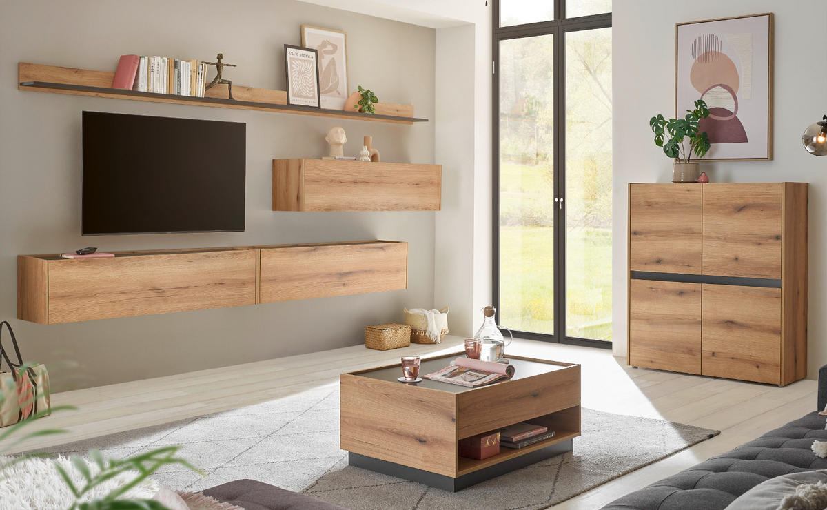 SIDEBOARD Evoke Eiche, grau, Kommode 223 x 87 cm - Eichefarben/Silberfarben, Holz/Holzwerkstoff (312/198/42cm) - Furn.Design