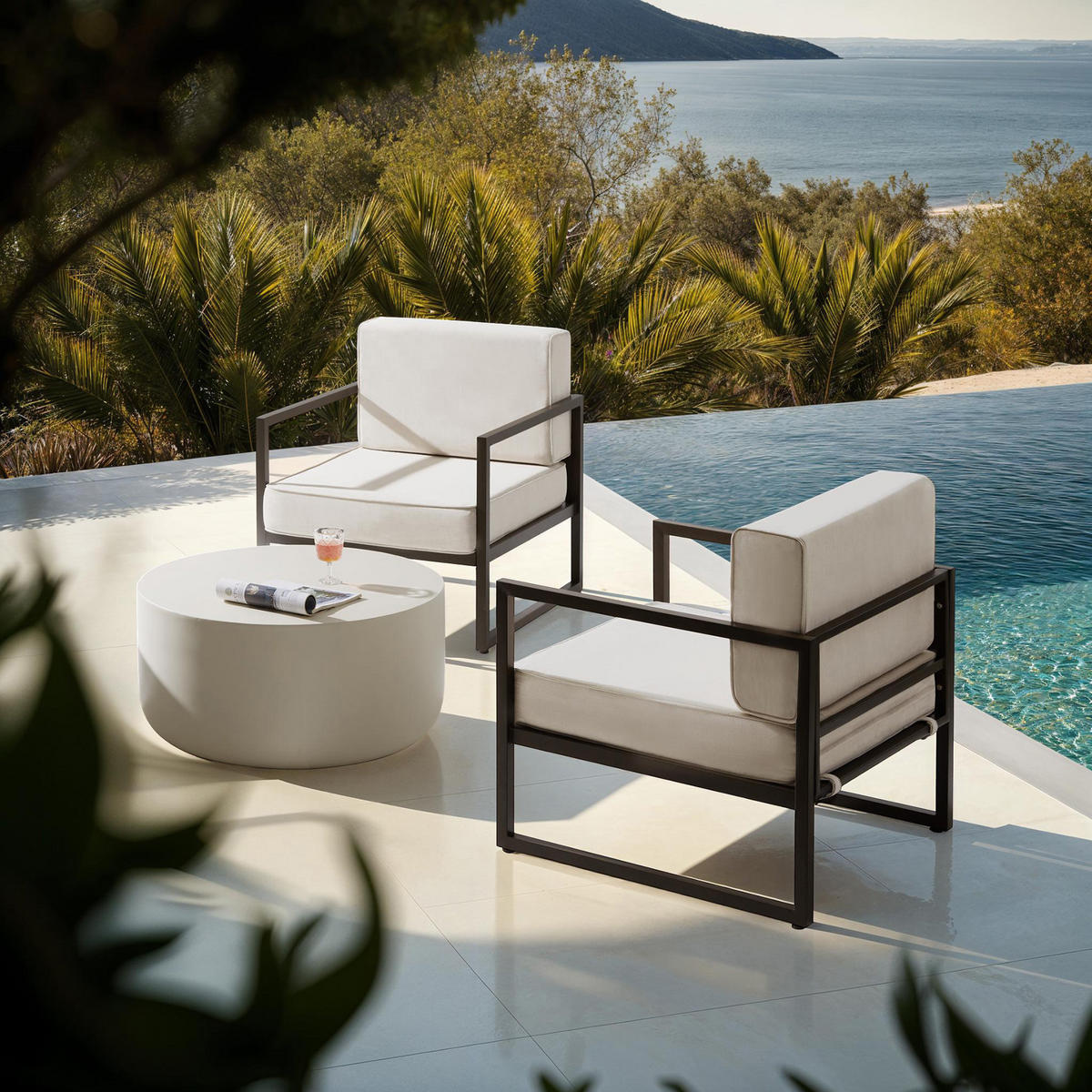 GARTEN-LOUNGESESSEL Comosa,74 x 78 x 85 cm,braun/beige - Beige/Braun, Textil (74/85/78cm) - tectake