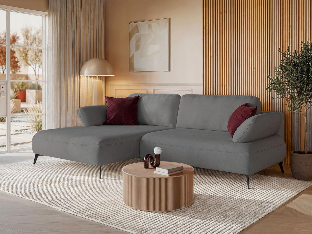 ECKSOFA Avolla Grau links - Schwarz/Grau, Textil/Metall (284/186cm) - Selsey