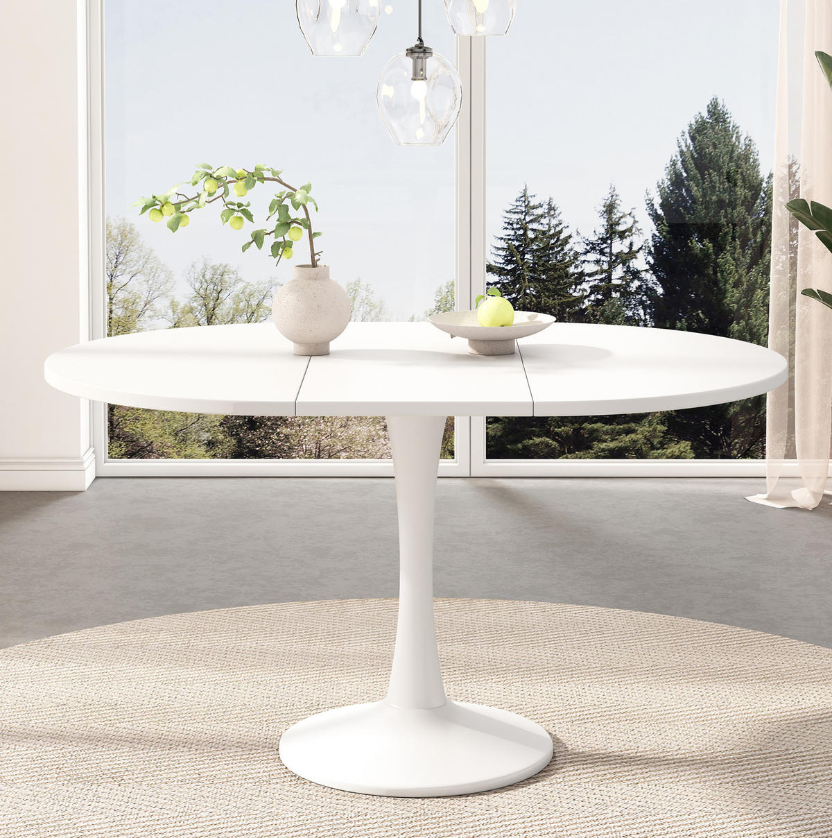 RAZTEGLJIVA jedilna miza 100/140 x 100 x 75 cm, ovalna oblika, prostorsko varčna in enostavna za vzdrževanje, Bela - bela, leseni material (140/100/75cm) - Redom