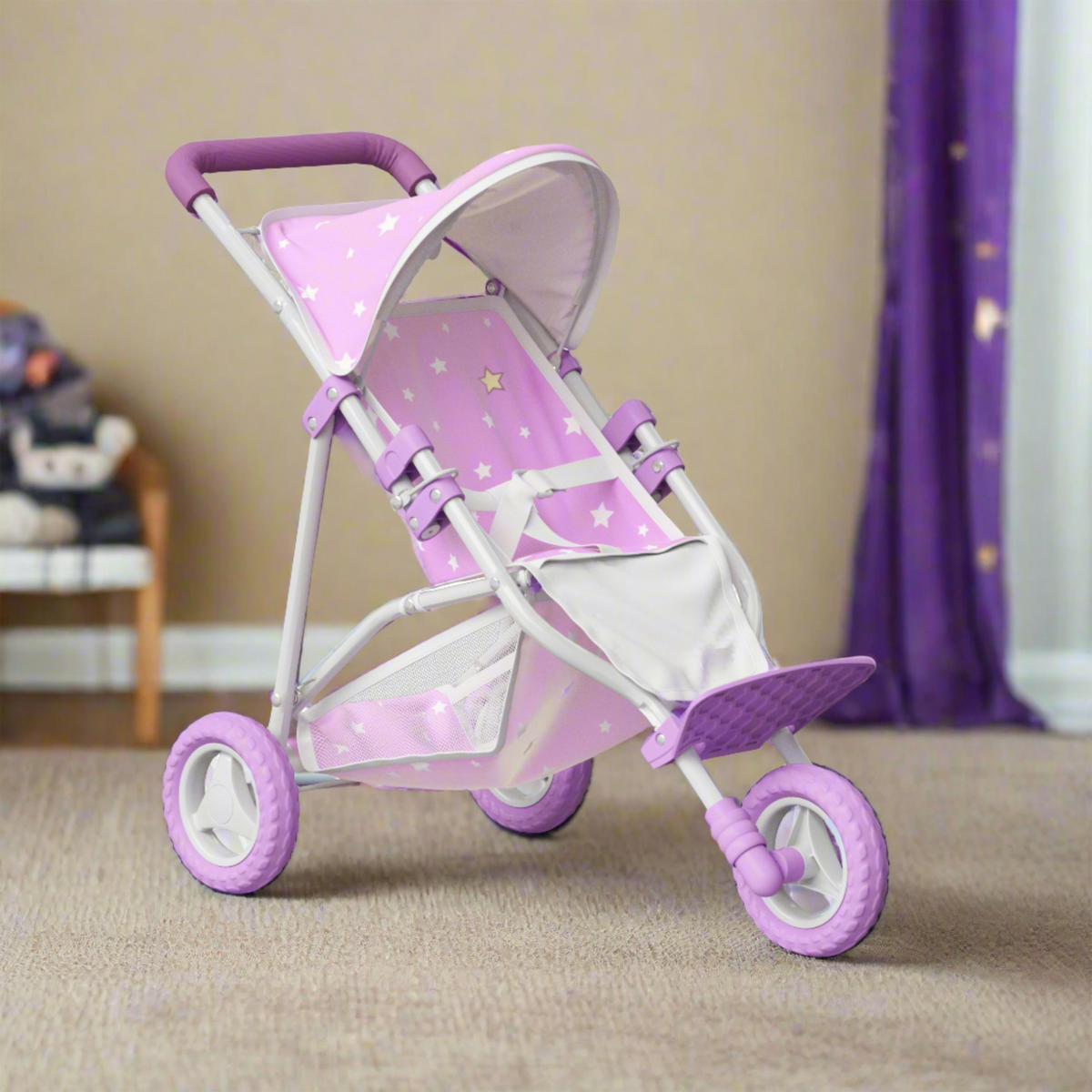PUPPENWAGEN, Lila, 54cm - Lila, Holzwerkstoff (33/54/53cm) - Teamson Kids