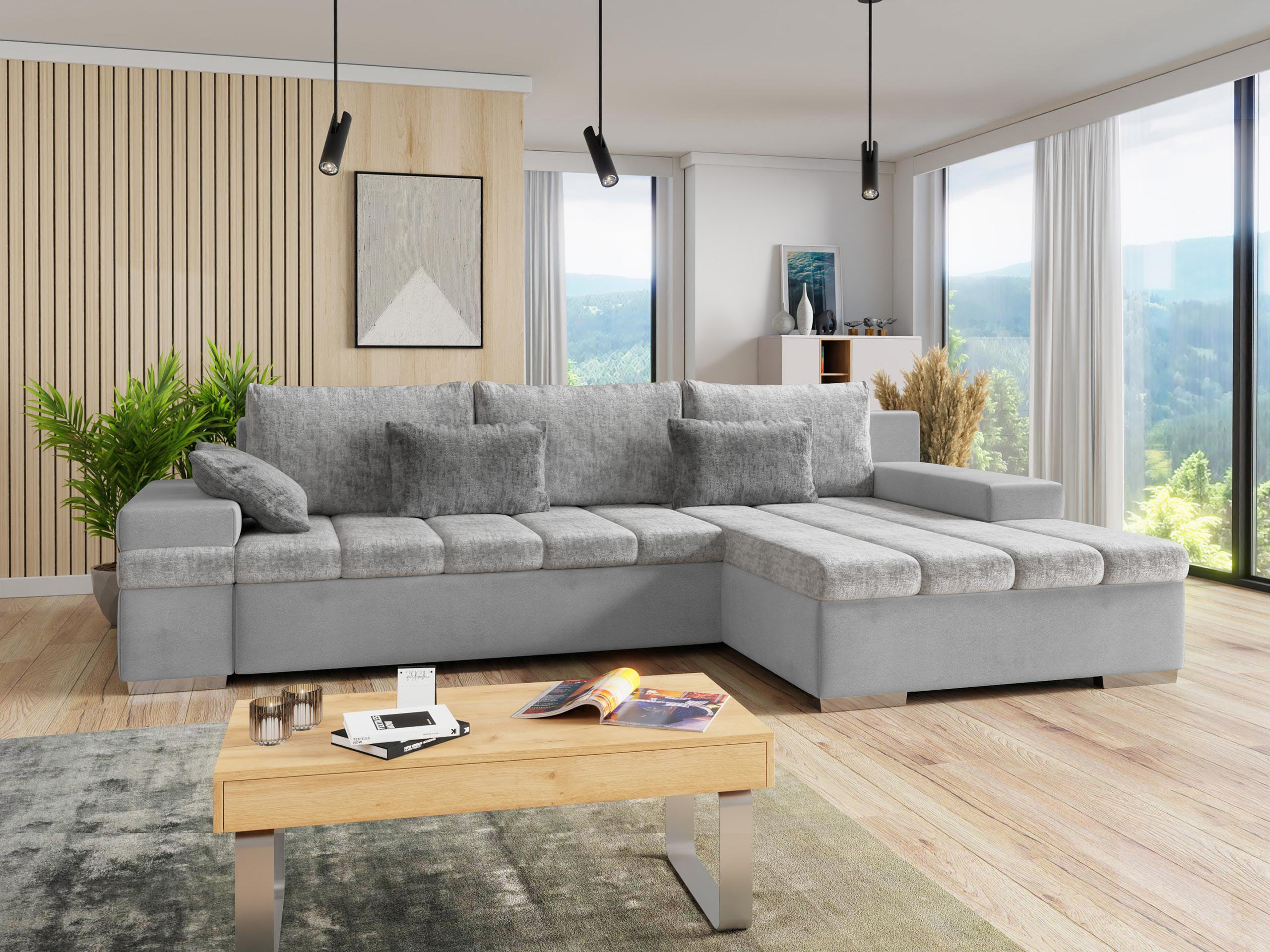 ECKSOFA Bangkok Premium, Seite: Rechts - Silberfarben/Hellgrau, Holz/Textil (310/175cm) - MIRJAN24