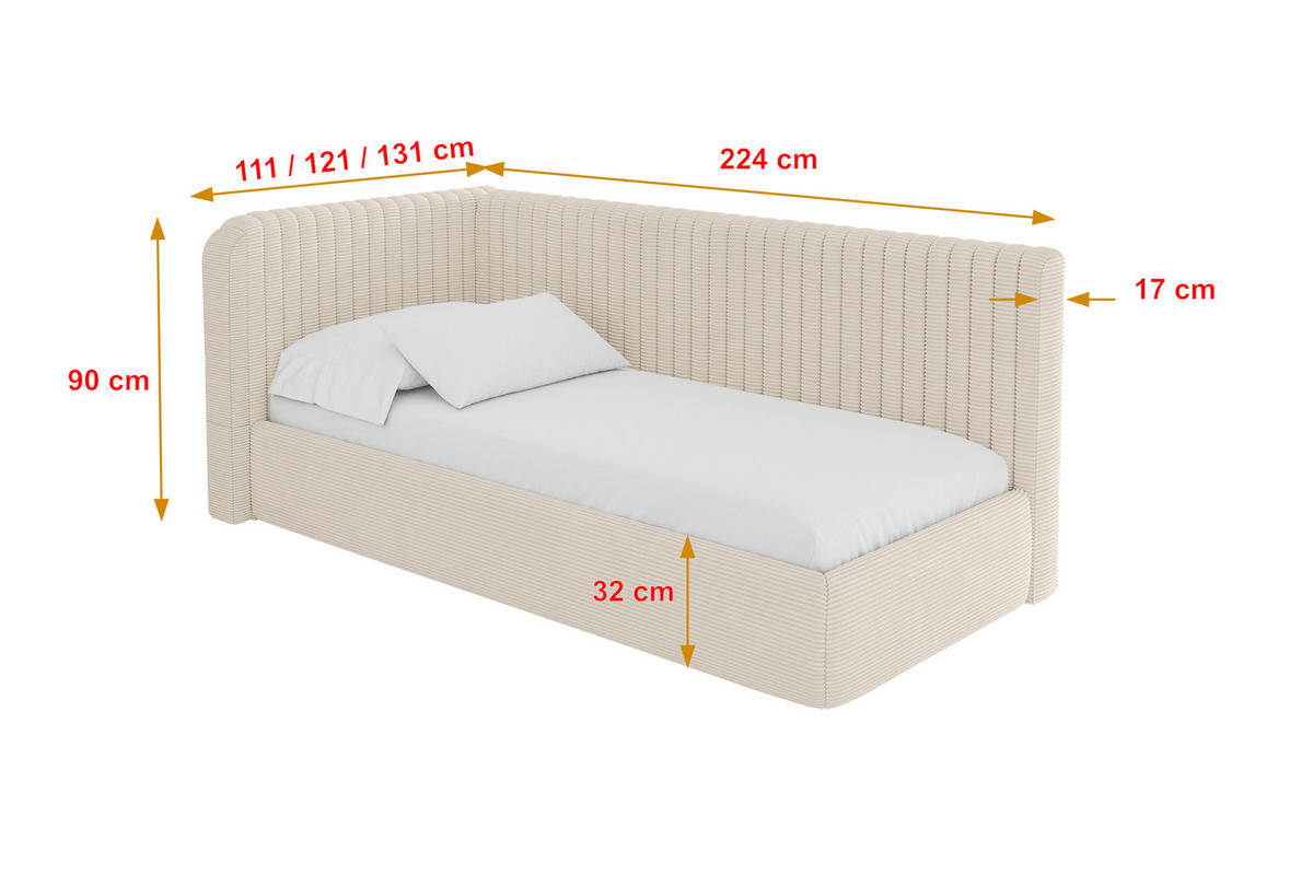 EINZELLBETT Jugendbett mit Bettkasten und Matratze H3/H4, Rechts - AURY 80x200 Beige - Kaschmir, Holzwerkstoff/Textil (80/200cm) - ALTDECOR