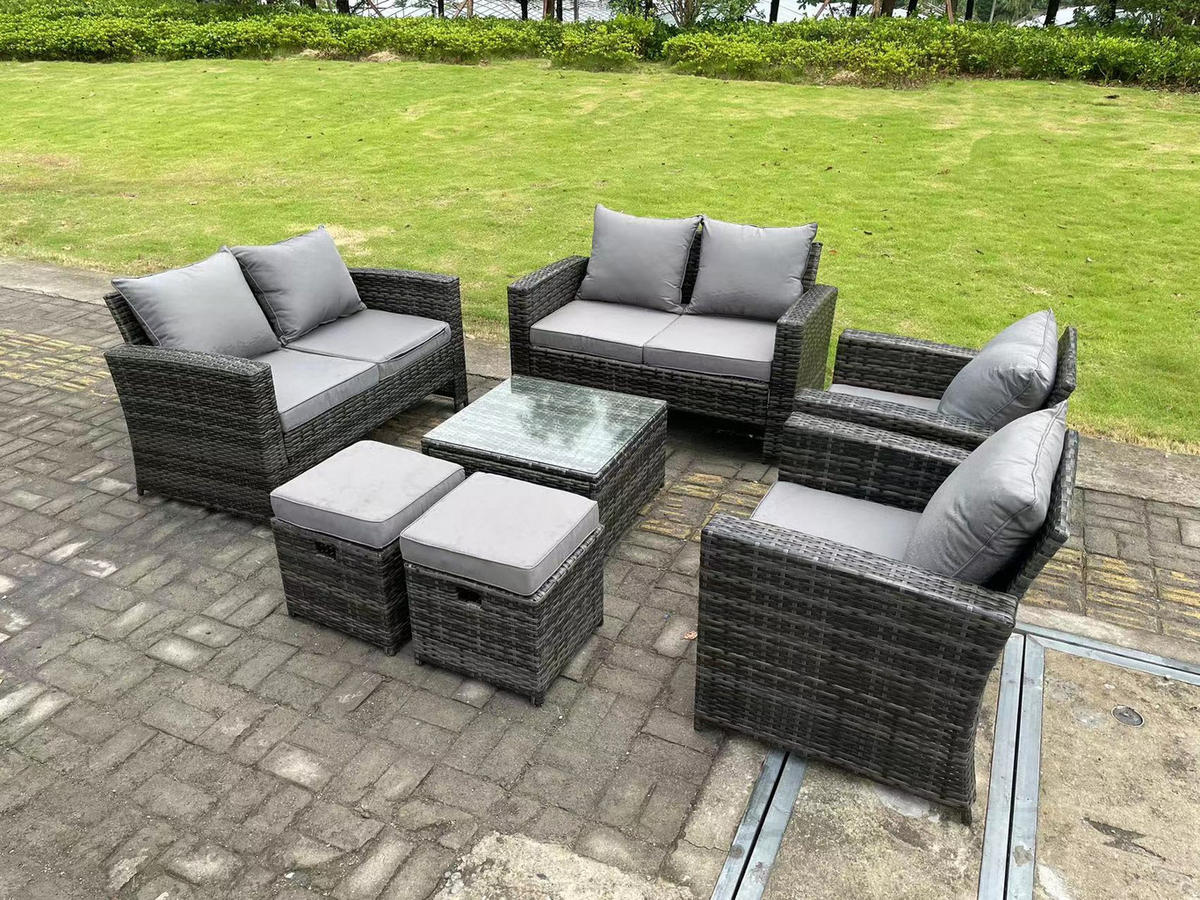 GARTENMÖBEL Set Polyrattan Dunkelgrau 8-Sitzer - Dunkelgrau, Metall - Fimous