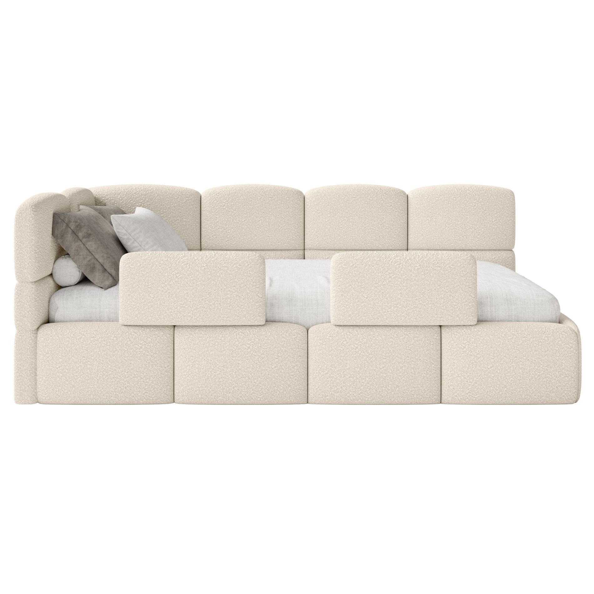 JUGENDBETT Cloudy links mit Matratze und Rausfallschutz Bouclé Hellbeige - Ecru, Kunststoff/Textil (90/200cm) - Selsey