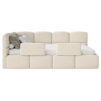 JUGENDBETT Cloudy links mit Matratze und Rausfallschutz Bouclé Hellbeige - Ecru, Kunststoff/Textil (90/200cm) - Selsey