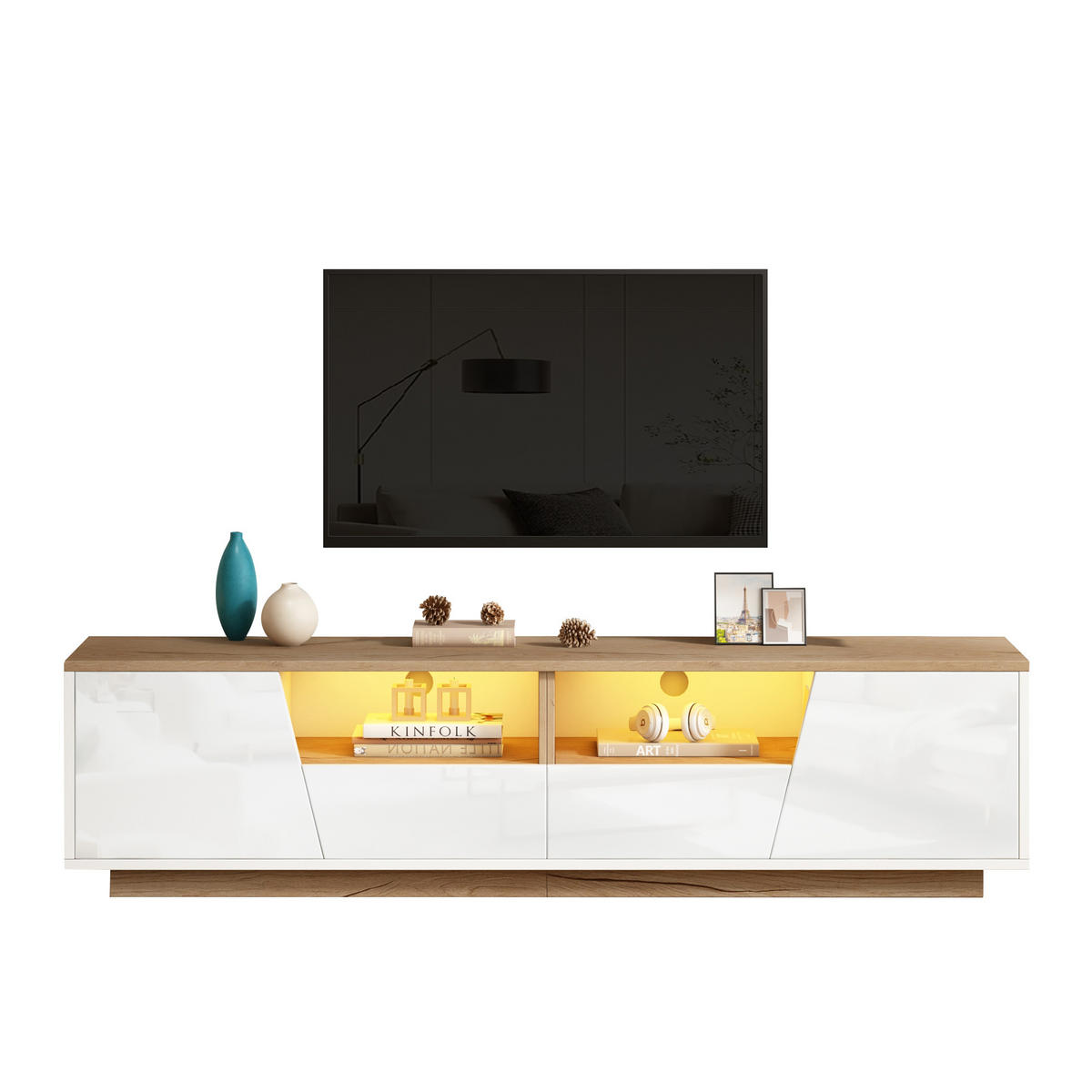 TV-LOWBOARD 180x40x46 cm Weiß Holz LED 2 Schränke 2 Schubladen - Weiß, Holzwerkstoff (40/46/180cm) - FLIEKS