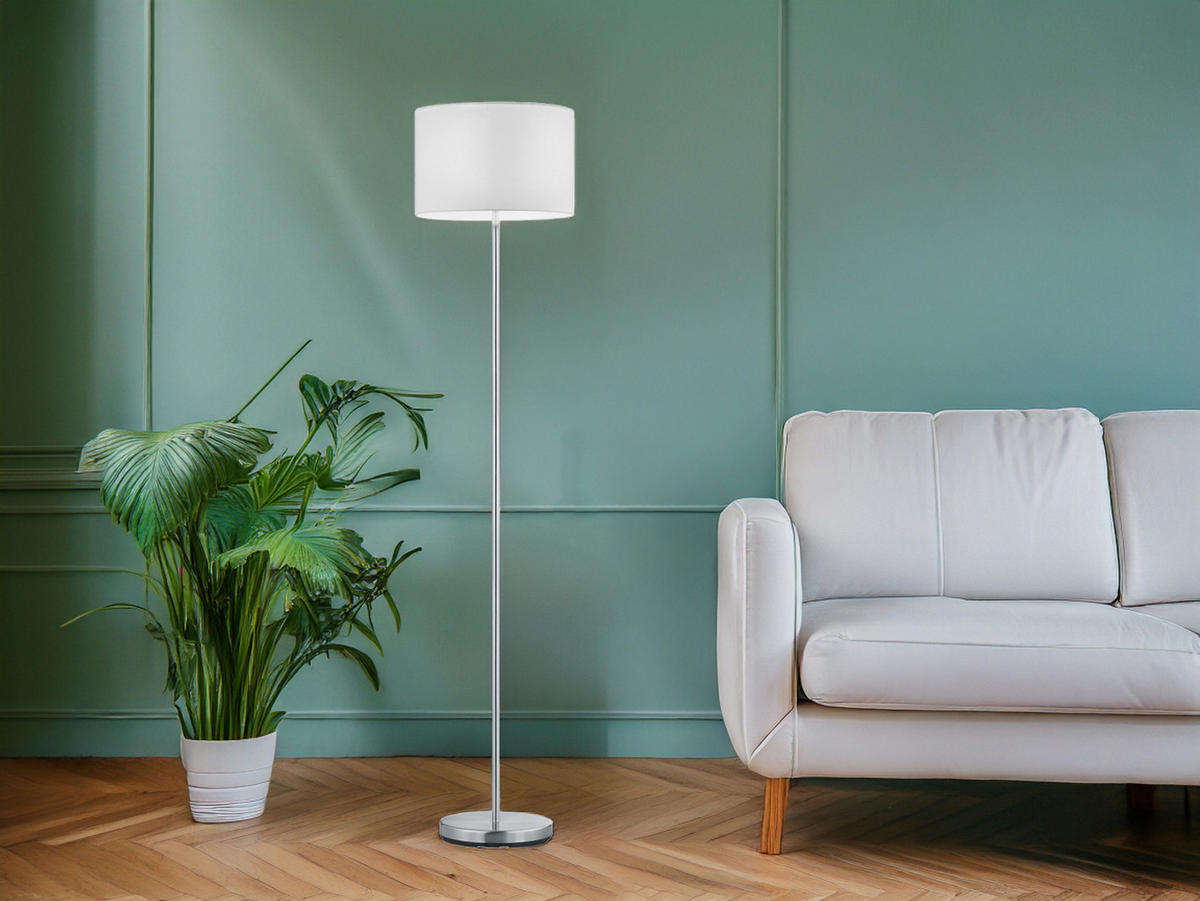 LED-STEHLAMPE Höhe 160cm, dimmbar, Lampenschirm Stoff Weiß - Weiß, Textil (35/35/160cm) - meineWunschleuchte