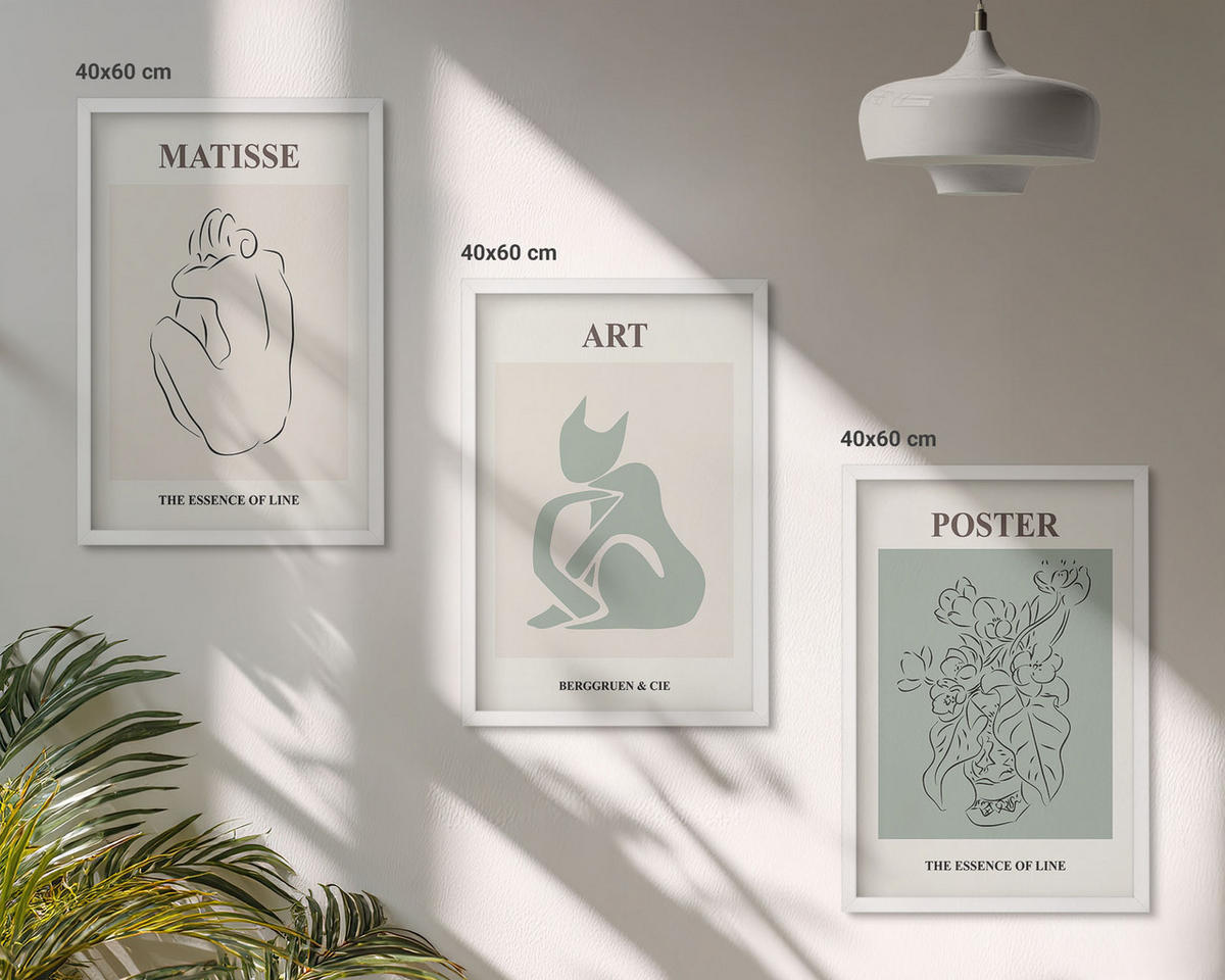 BILDER SET 3er Set - 40x60 cm Weißer Rahmen - Matisse Grün Beige Poster - Weiß, Kunststoff (40/60cm) - TULUP