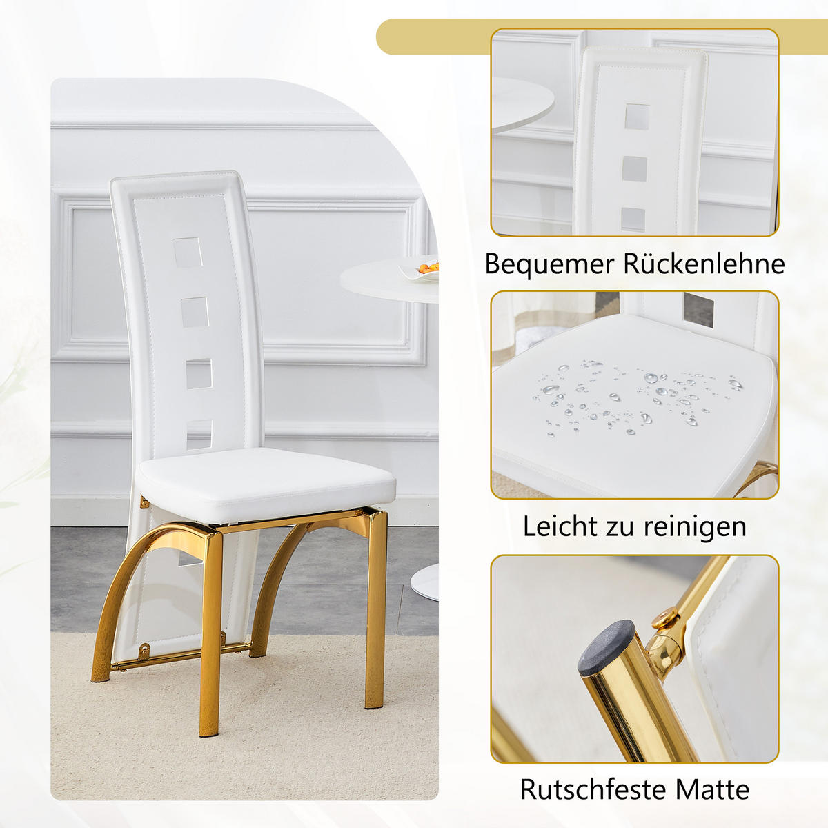 STUHL-SET DE-36589 2 Stück mit PU-Bezug und Metallbeinen Weiß - Weiß, Metall (49/102.5/43cm) - ComfortXL