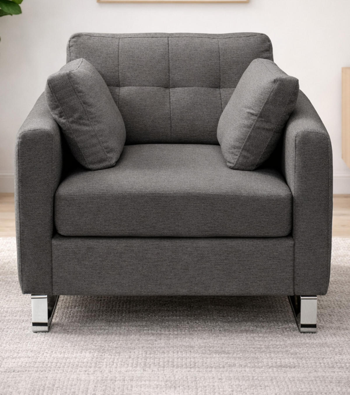 SESSEL grau Flachgewebe 93 x 94 cm, Clubsessel mit Steppoptik - Chromfarben/Grau, Holz/Textil (93/92/94cm) - Inn.Furn