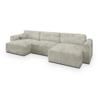 WOHNLANDSCHAFT FENTO Hellgrau Kordstoff mit Schlaffunktion - Hellgrau, Holz (347/90/148cm) - MASSENO