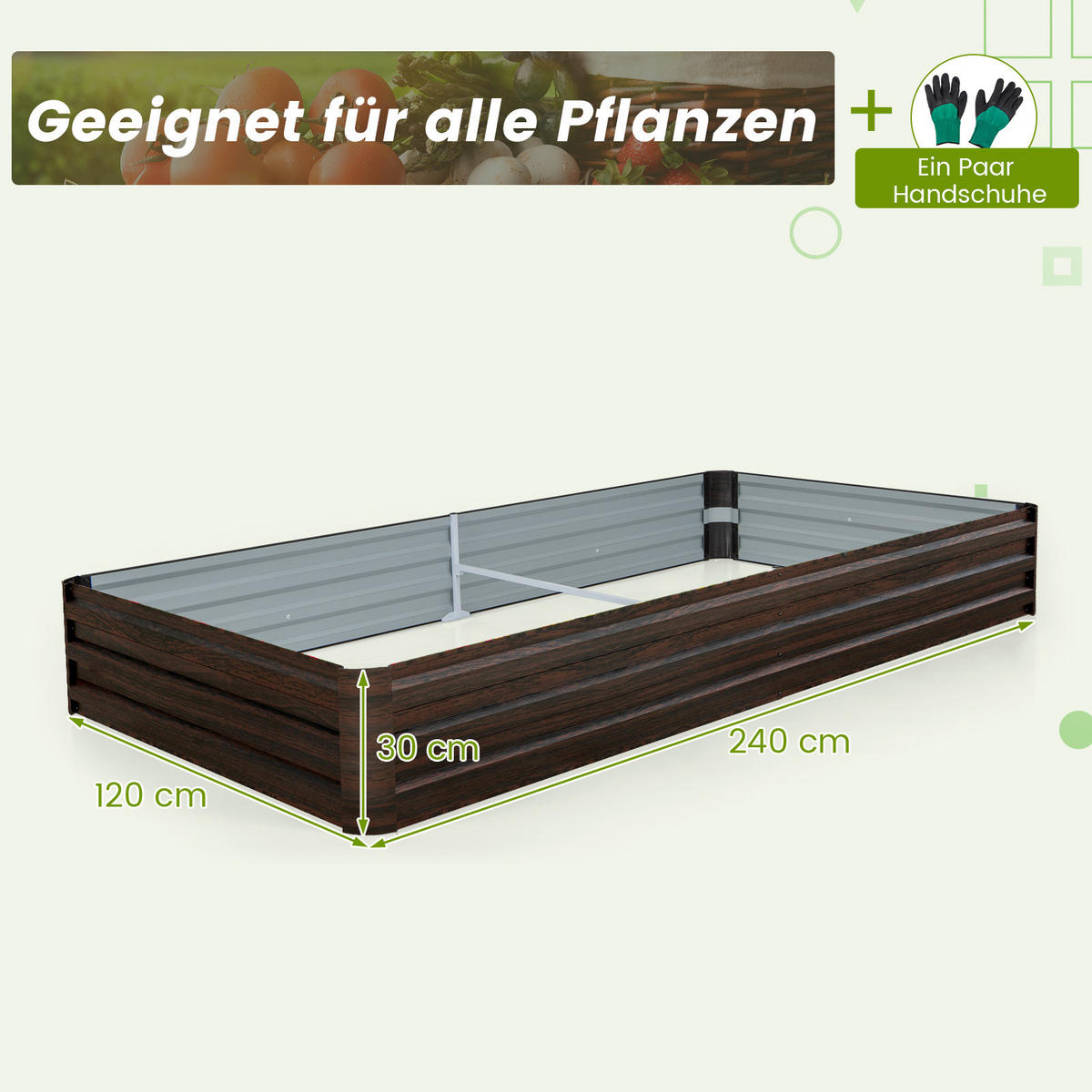 HOCHBEET Braun - Braun, Metall (120/30/240cm) - COSTWAY