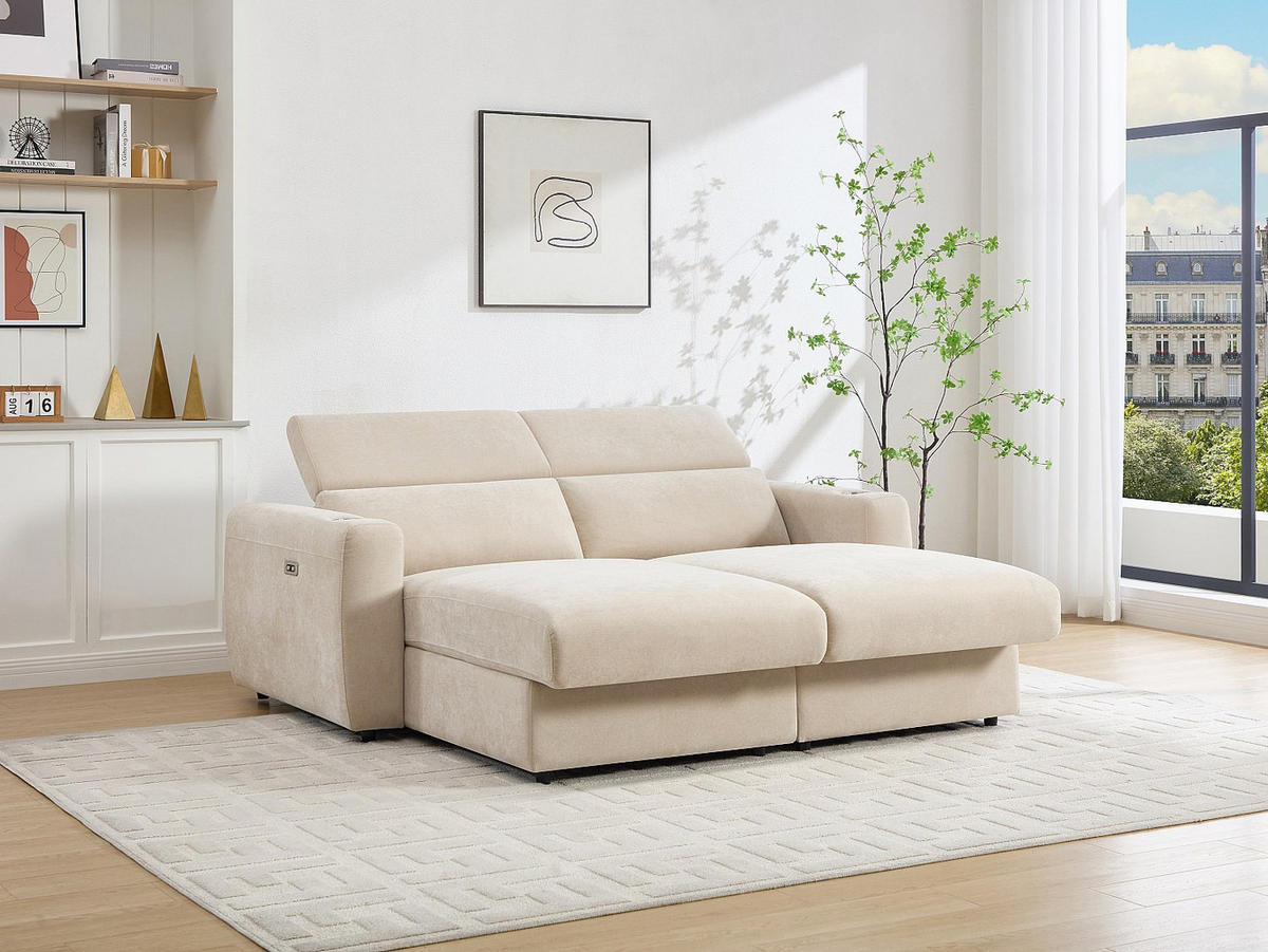 3-SITZER Sofa mit elektrischer Relaxfunktion und tiefer Sitzfläche aus beigem Stoff - BERALDA - Beige, Textil (196/78/175cm) - Vente-Unique