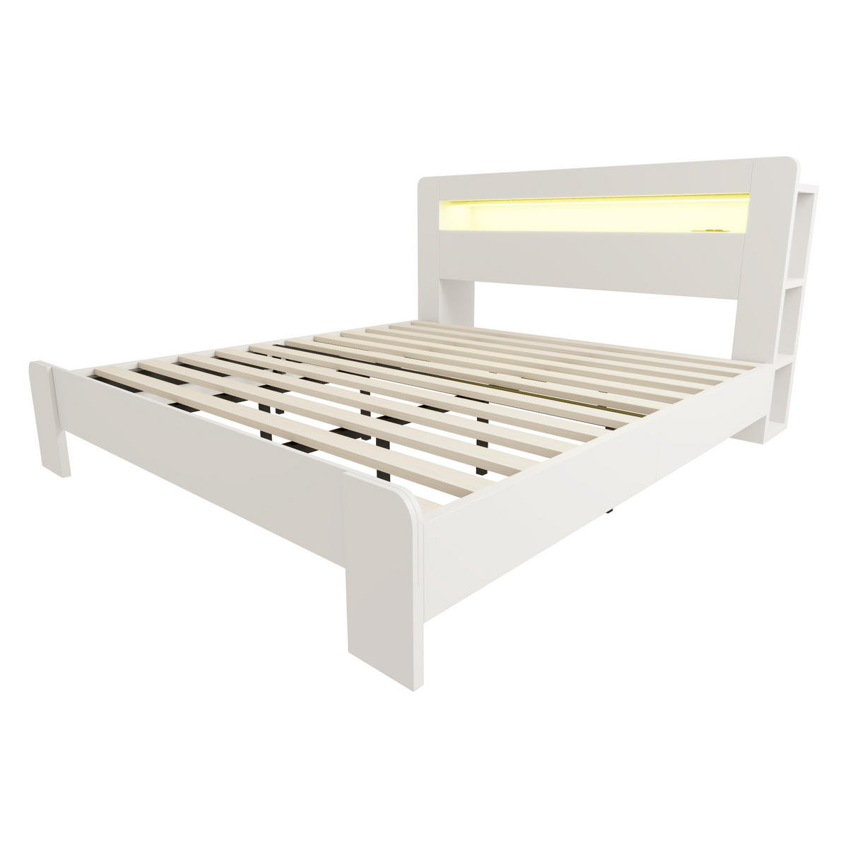 BETT mit Stauraum und LED 180x200 cm Holz Weiß - Weiß, Holzwerkstoff (180/200cm) - Meubliv
