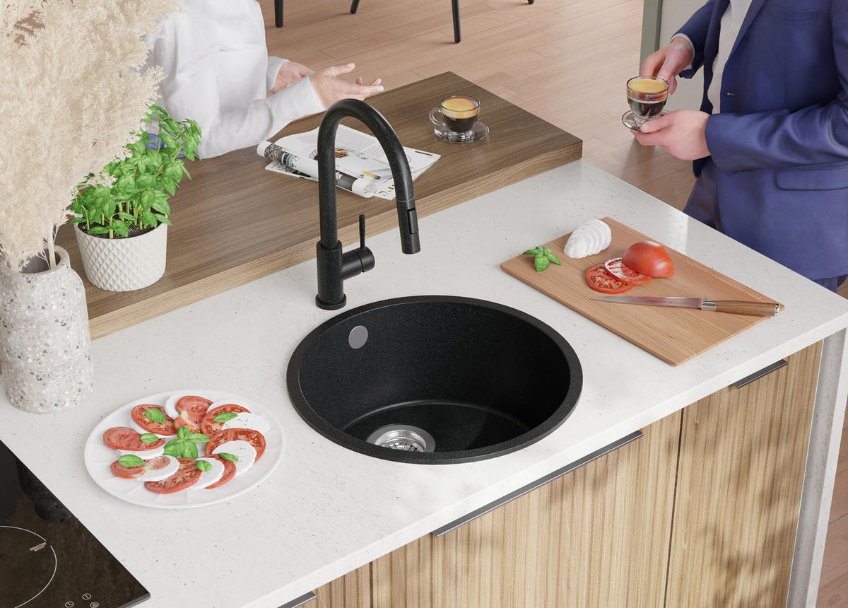 SPÜLBECKEN RUND Valletta Slim, 2-er set Anthrazit 46/46 cm 1 Becken + Ablauf-Set ab 50er Unterschrank - Chromfarben/Anthrazit, Kunststoff (46/20/46cm) - Primagran