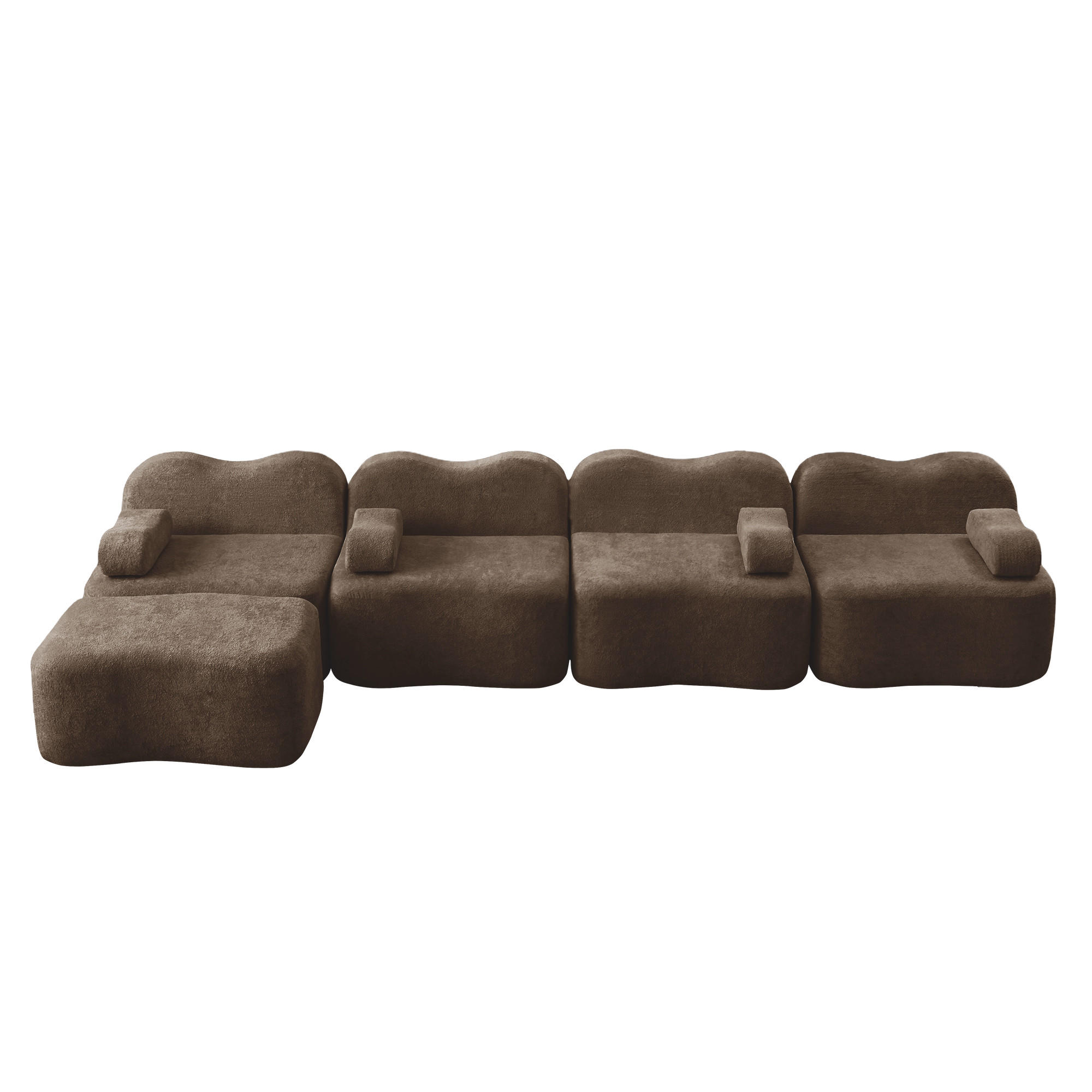4-SITZER Sofa 384x167x70 cm aus Samtstoff rahmenlos modular mit Ottoman, braun - Braun, Textil (167/70/384cm)