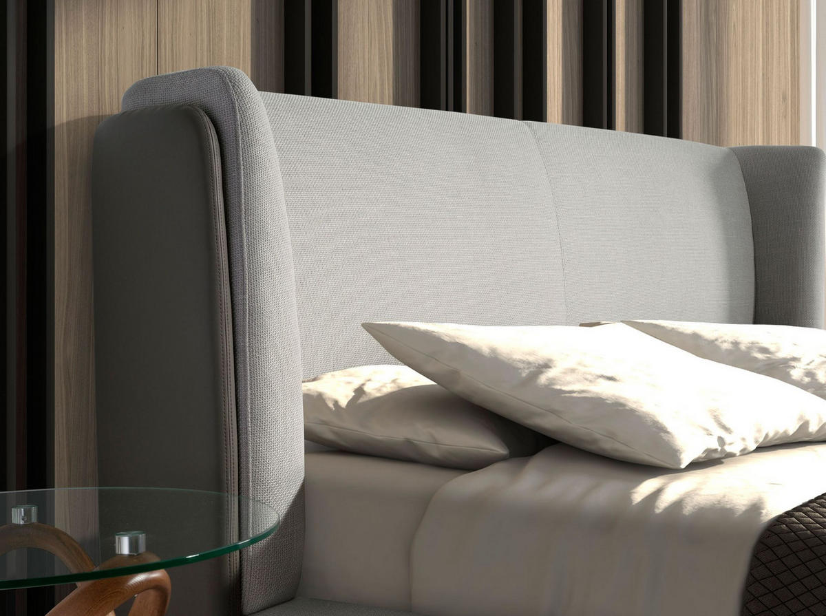 BETT Bett aus hellgrauem Stoff und dunkelgrauem Kunstleder 218/229/105 cm - Edelstahlfarben/Grau, Textil (180/200cm) - ANGEL CERDA