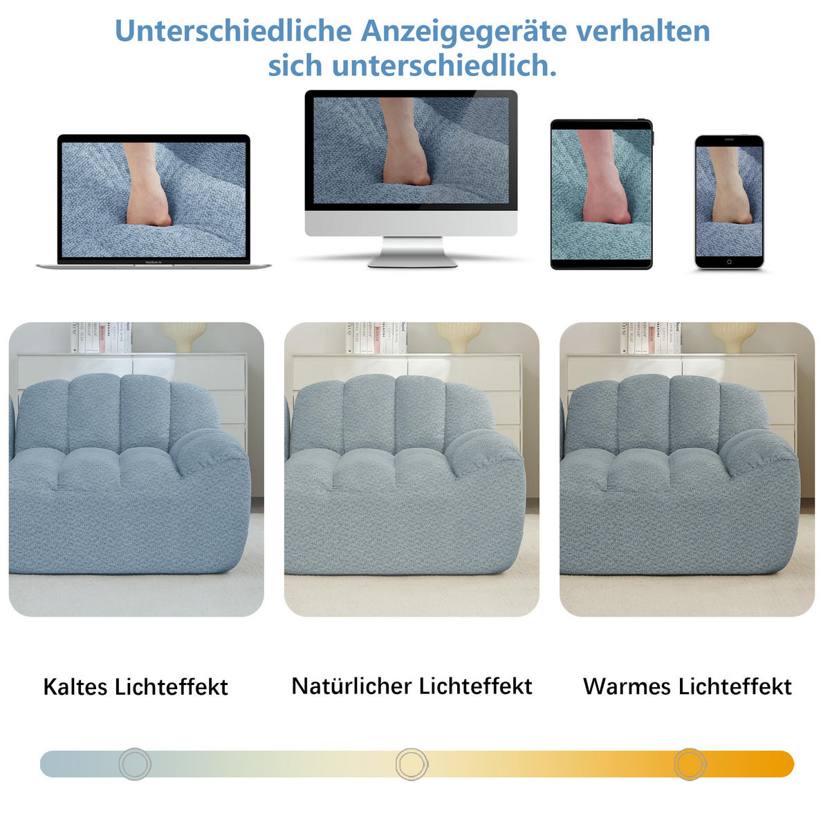 MODULARES Ecksofa mit Ottomane, granulierter Fleece, Blau 288x165x79 cm, 3-Sitzer - Blau, Textil (165/288cm) - IVMEU