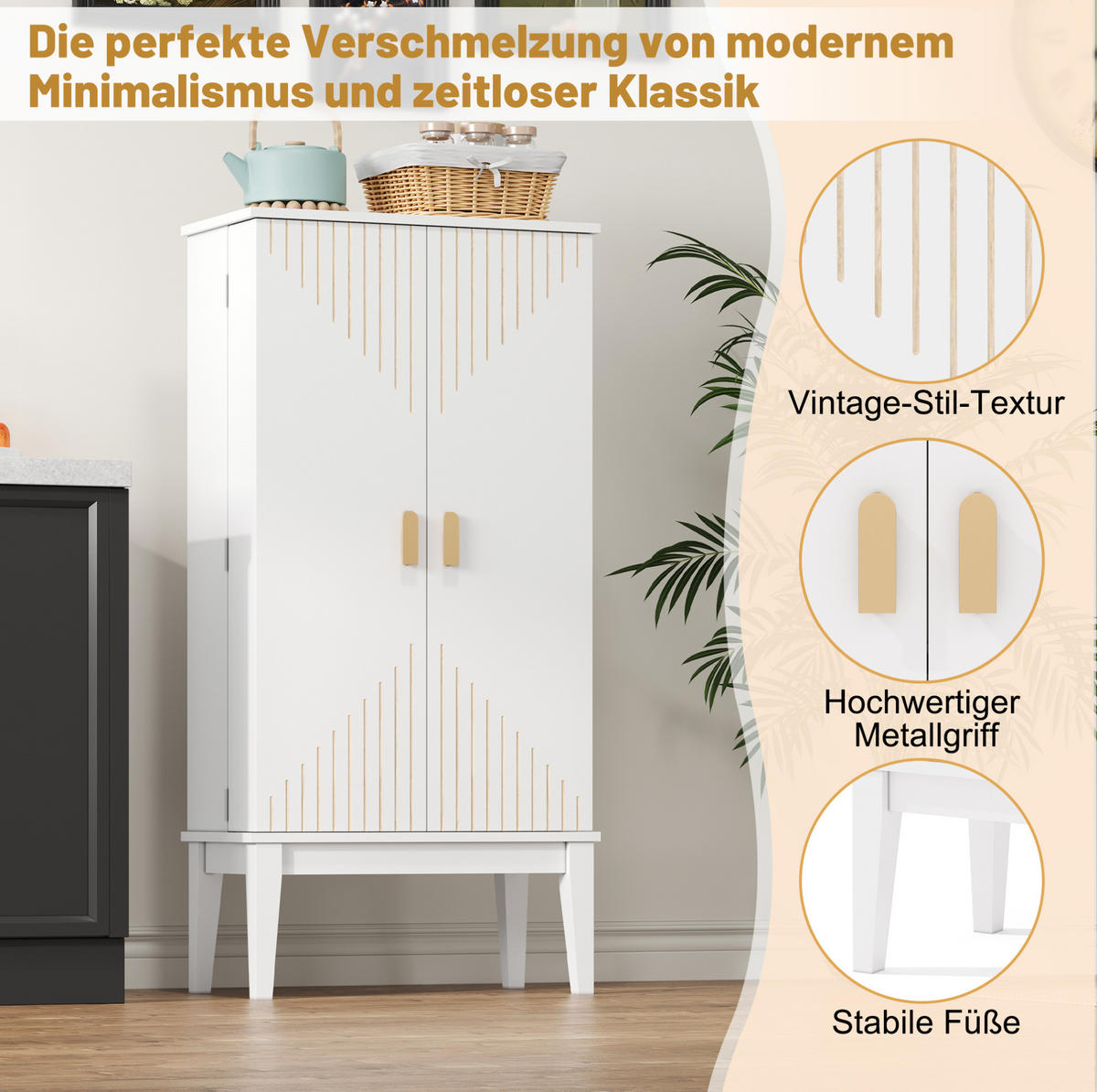 ORMARIĆ, 120/59/30 cm, MDF bijeli, 2-vratni s policama za pohranu - bijela, drvni materijal (59/120/30cm) - BEAOK