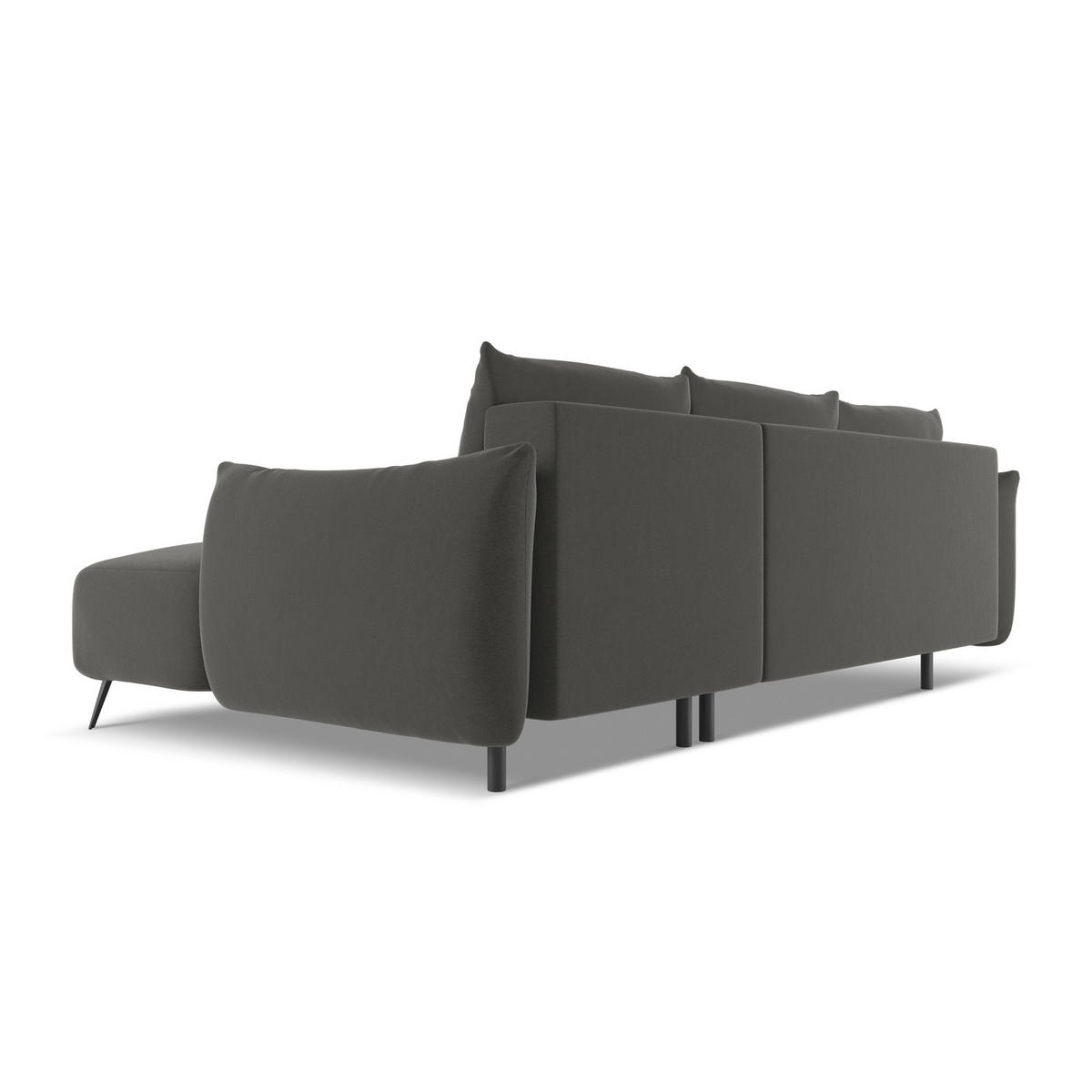 ECKSOFA mit Schlaffunktion Samt Stoff Grau - Dunkelgrau/Schwarz, Textil/Metall (242/162cm) - Makamii