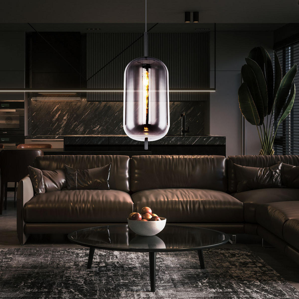 PENDELLEUCHTE Metall Grau Rauchoptik - Grau, Glas (22/22/120cm)