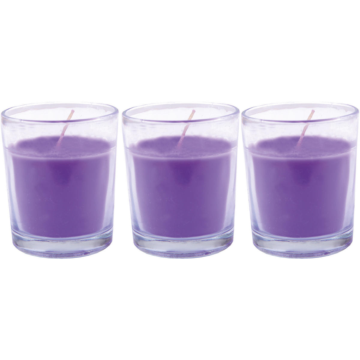 DUFTKERZEN im Glas "Classic" 3er Pack Lavendel - Lila, Naturmaterialien (4.5/6.5cm)