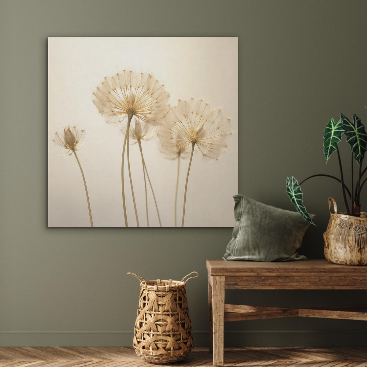 AKUSTIKPANEEL Sonnenlicht - Löwenzahn - Botanisch - Blumen 90x90 cm - Creme, Textil (90/0.9/90cm) - MuchoWow