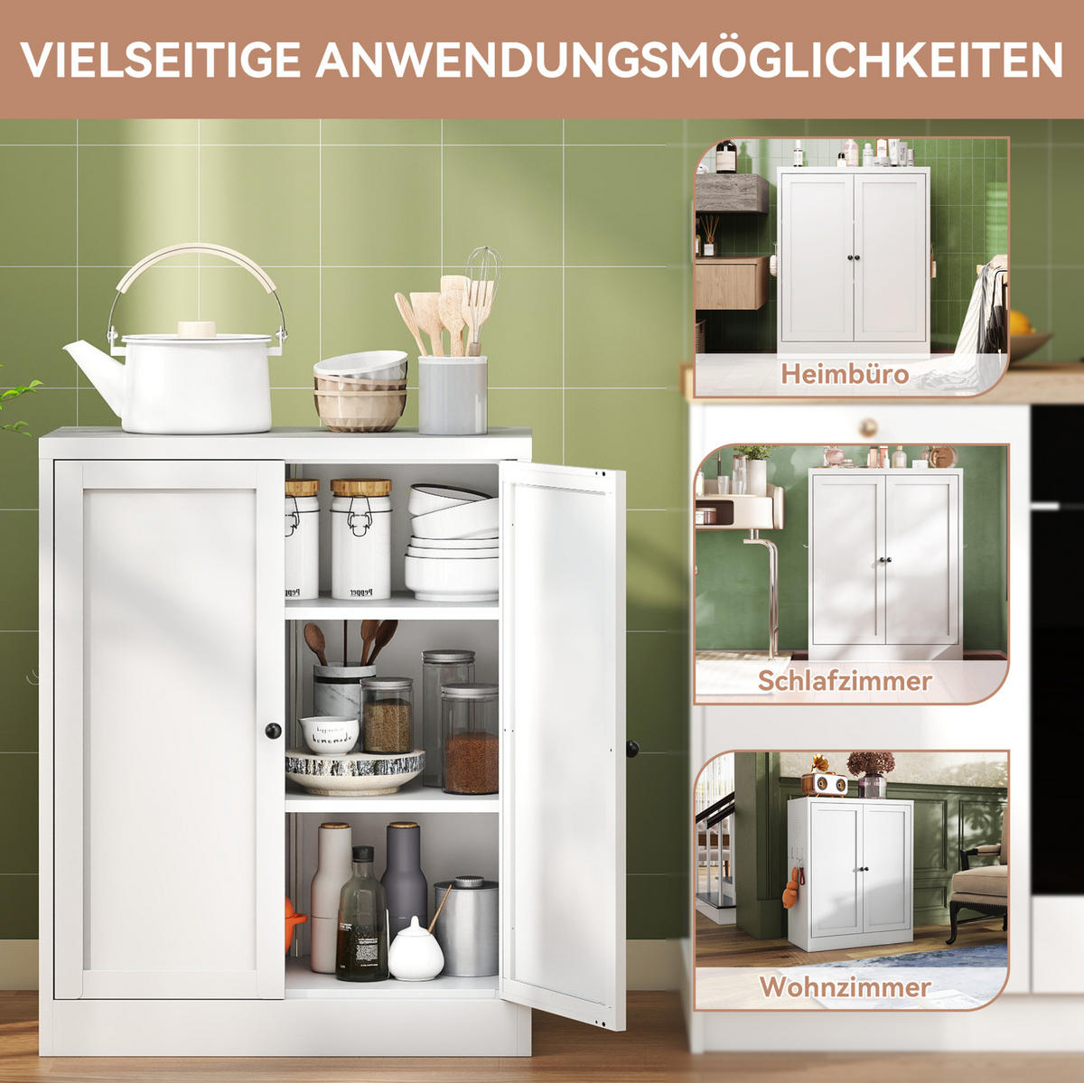SIDEBOARD 70/35/88 cm aus Metall mit höhenverstellbaren Einlegeböden Weiß - Weiß, Metall (70/88/35cm) - Modenvie