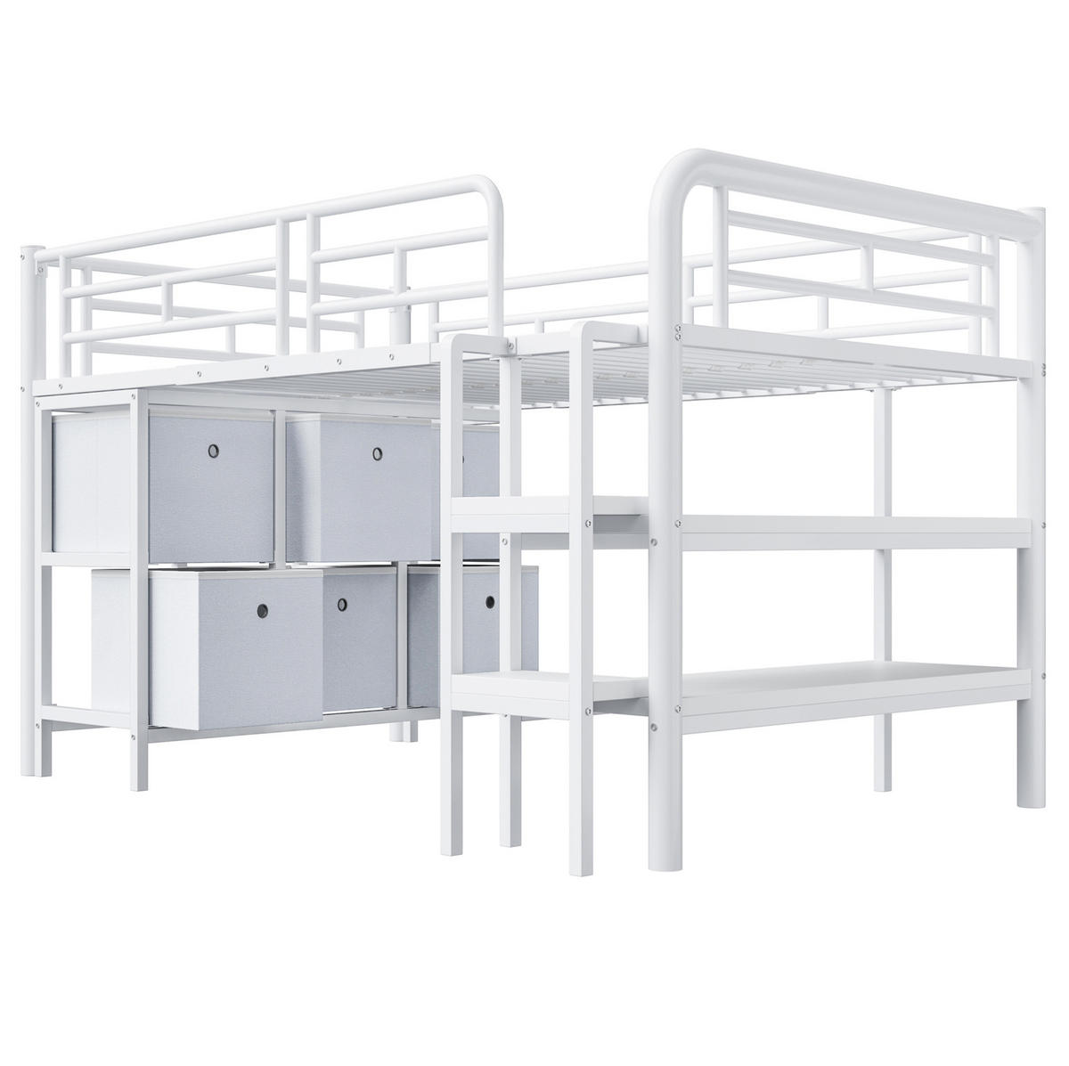 HOCHBETT 90/200 cm aus Metall mit Stauraum und breiter Treppe, Weiß - Weiß, Metall (90/200cm) - Flora Grace