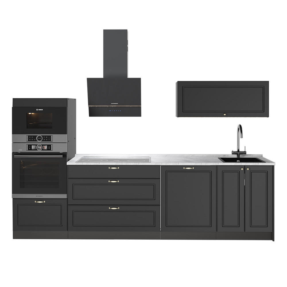 KÜCHENZEILE Fame-Line, Anthrazit-Gold Landhaus/Anthrazit, 280 cm, AP Marmor - Anthrazit, Holzwerkstoff (280/153.6/60cm) - Vicco