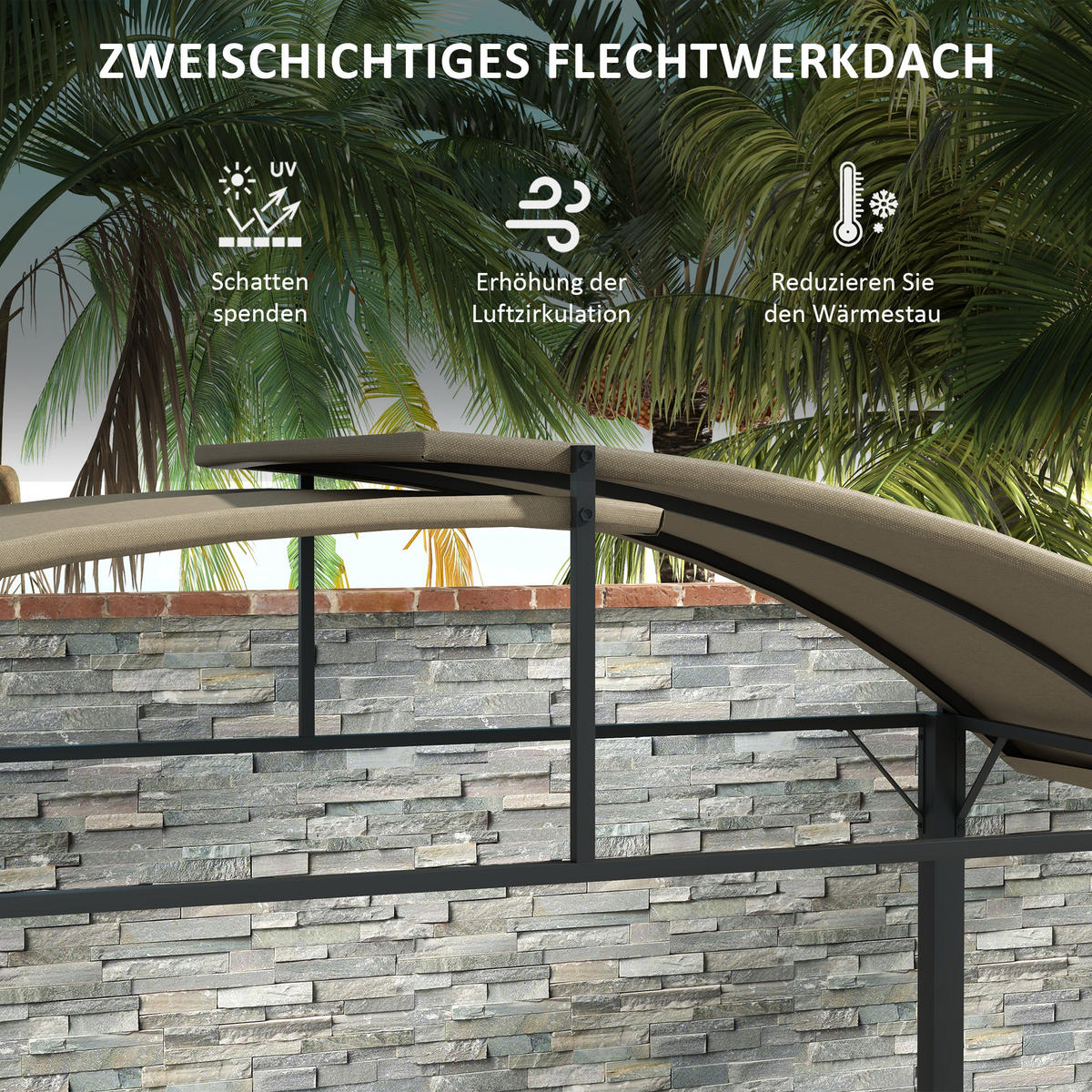 BBQ Grillpavillon mit Haken Stahl Khaki - Braun, Metall (110/235/233cm) - Outsunny