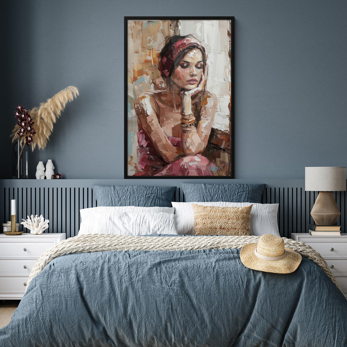 GERAHMTES BILD Frau - Lackierung - Porträt - Modern 80x120 cm - Altrosa, Papier (80/120cm) - MuchoWow