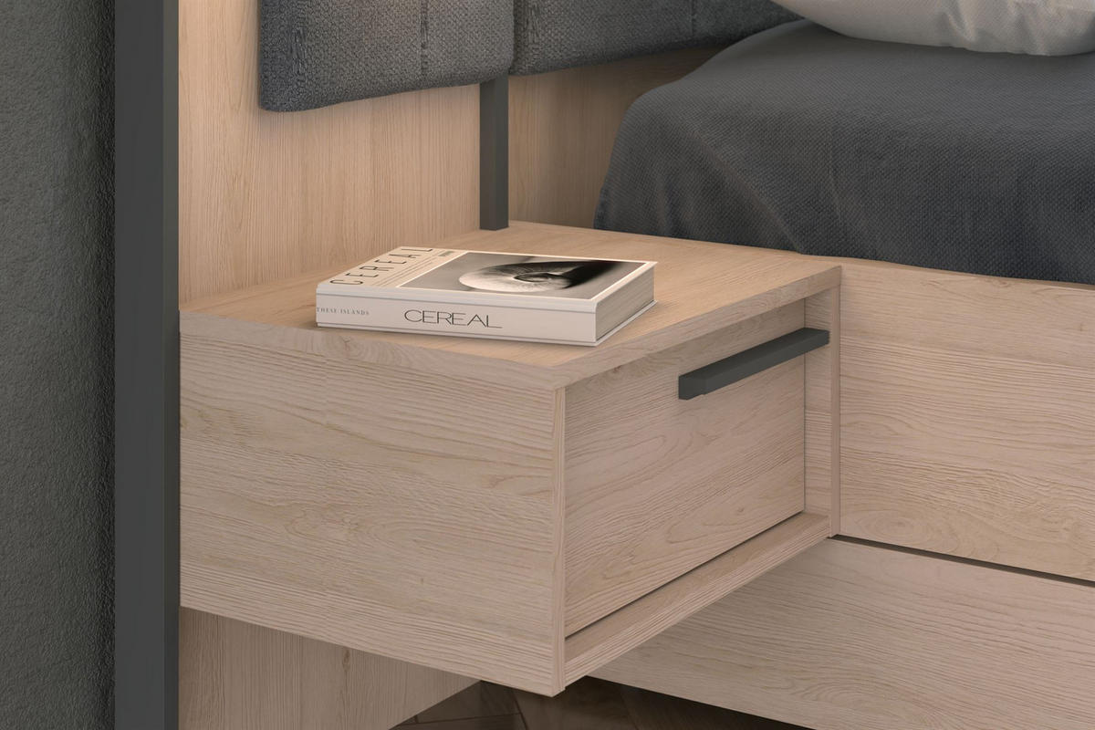 BETTANLAGE Parisot Orion 160x200 Holzdekor Brooklyn Eiche/Schattengrau - Eichefarben/Grau, Kunststoff (160/200cm) - 58aufmkessel