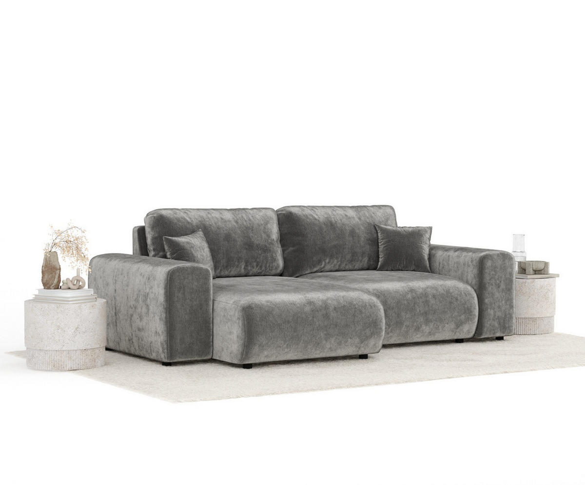 ECKSOFA Zanzibar Grau Chenille - Schwarz/Grau, Holz/Holzwerkstoff (237/144cm) - Maison de Reve