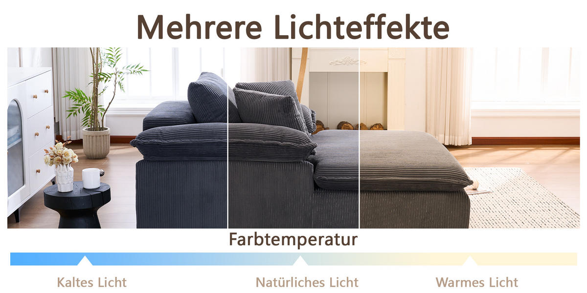 RELAXSOFA Cordstoff ergonomisch und ohne Montage 177/122/92 cm Grau - Grau, Textil (122/92/177cm) - Redom