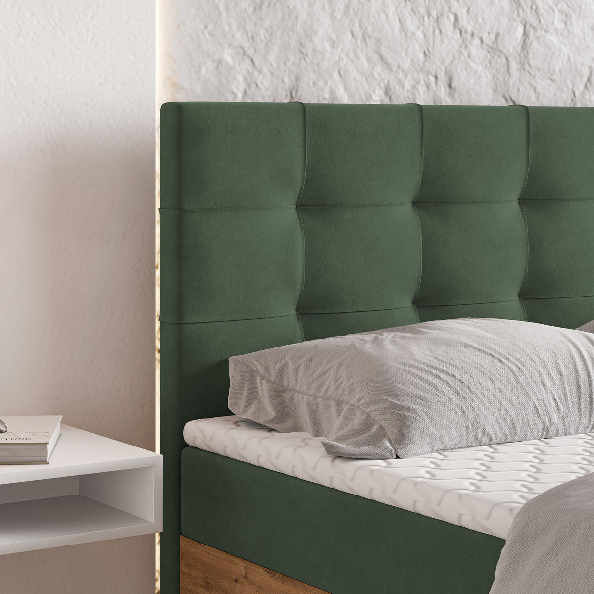 BOXBETT MOLVEN 140x200 cm mit Matratze und Topper - Grün - Grün, Holz (140/200cm) - MASSENO