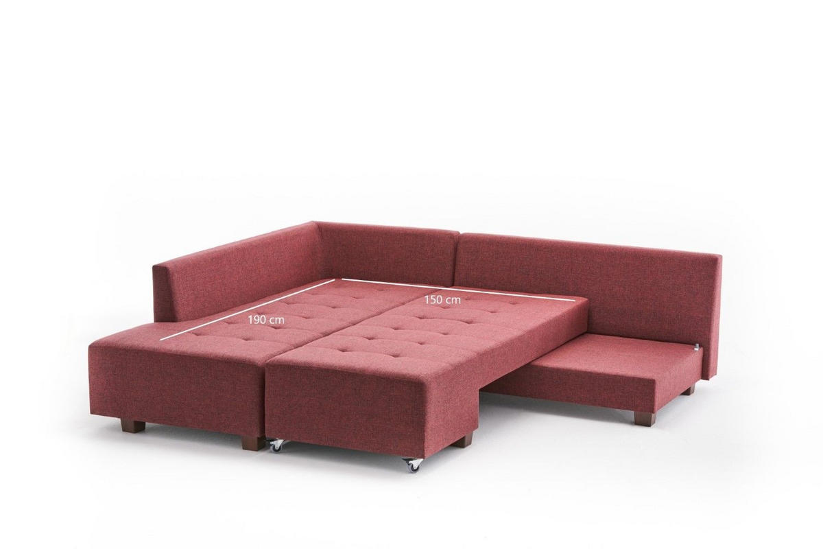 ECKSOFA mit rollbarer Schlaffunktion - Rot/Walnussfarben, Holzwerkstoff/Kunststoff (280/206cm) - myHomelando