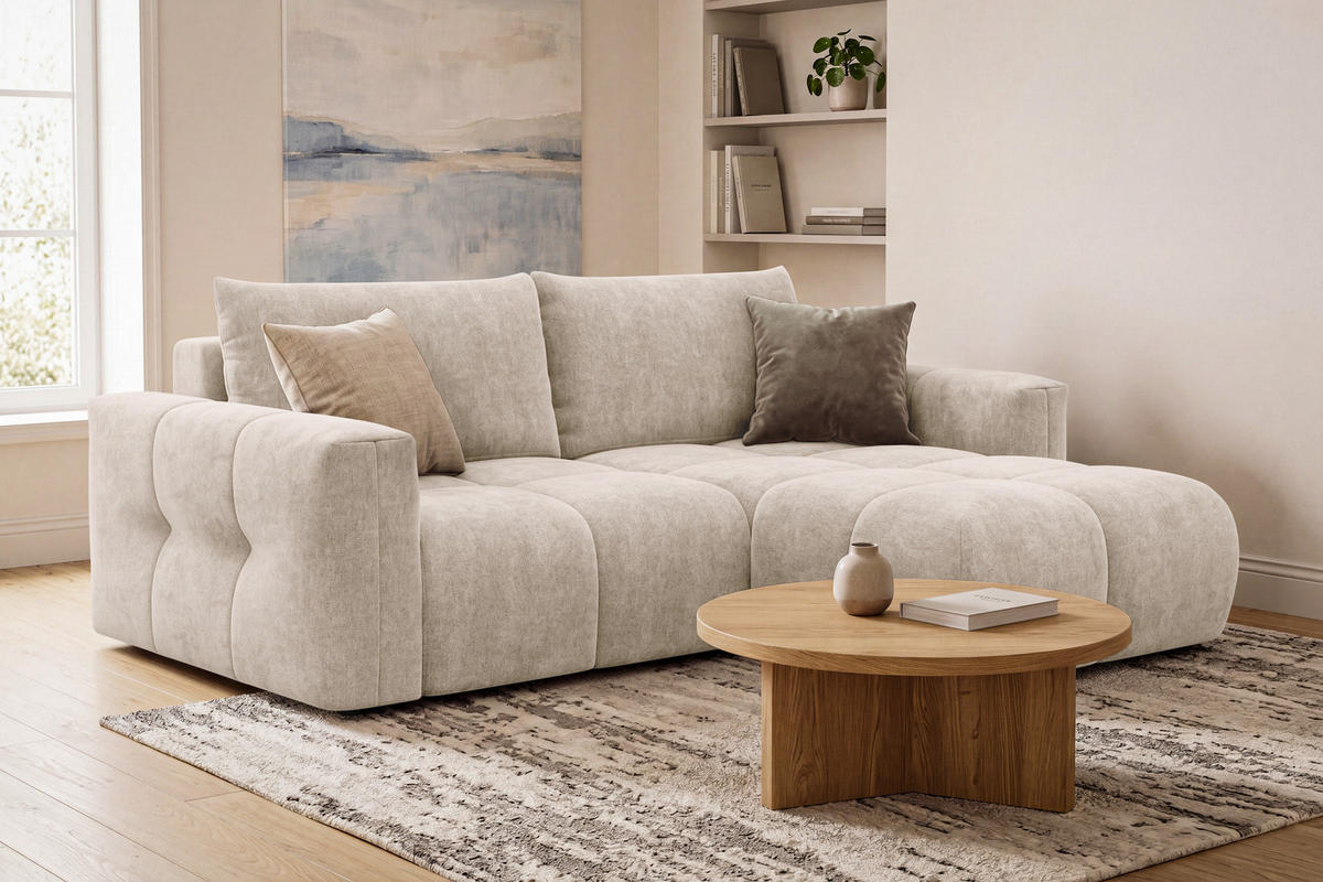ECKSOFA VERONA 3-Sitzer rechts, Beige - Beige/Schwarz, Holz/Textil (224/173cm) - Courtois Laville