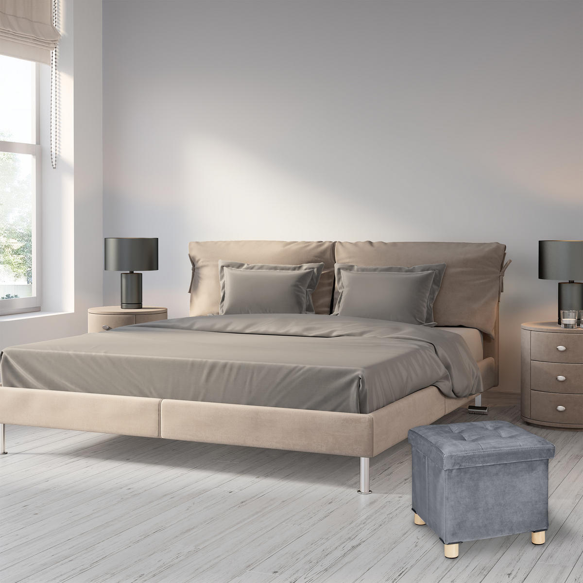 SAMTHOCKER - Grau, Holz/Holzwerkstoff (38/35/38cm) - Relaxdays