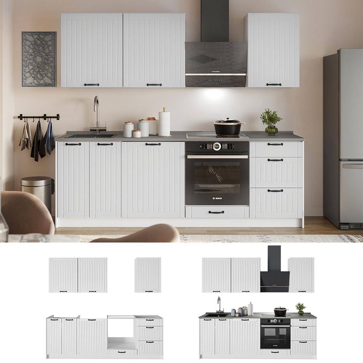 KUCHYNKA Fame-Line, Biely vidiecky dom/biely, 230 cm, AP Antracit - biela, kompozitné drevo (230/82/60cm) - Vicco