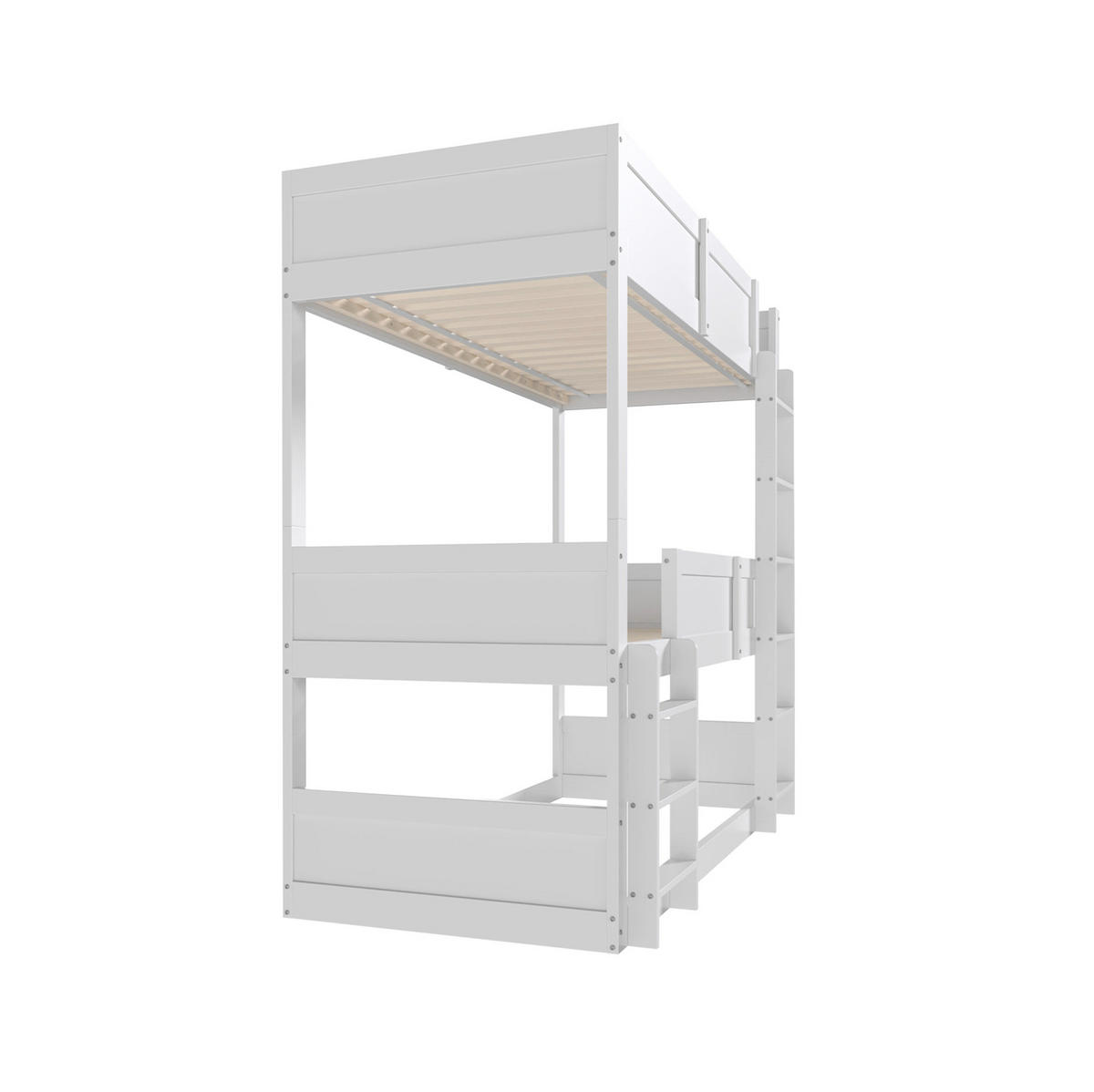 ETAGENBETT Kinderbett 90/200 cm aus Kiefer mit 3 Schlafplätzen Weiß - Weiß, Holzwerkstoff (90/200cm) - Modenvie