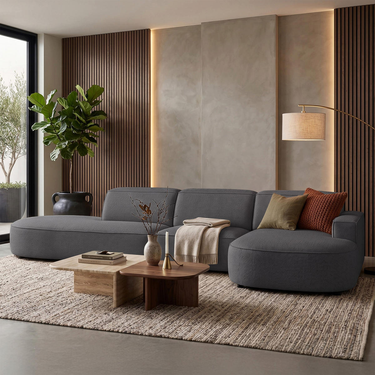 ECKSOFA Sallmo L-Form, 3-Sitzer, rechts 358 cm - Dunkelgrau/Schwarz, Kunststoff/Textil (358/166cm) - Selsey