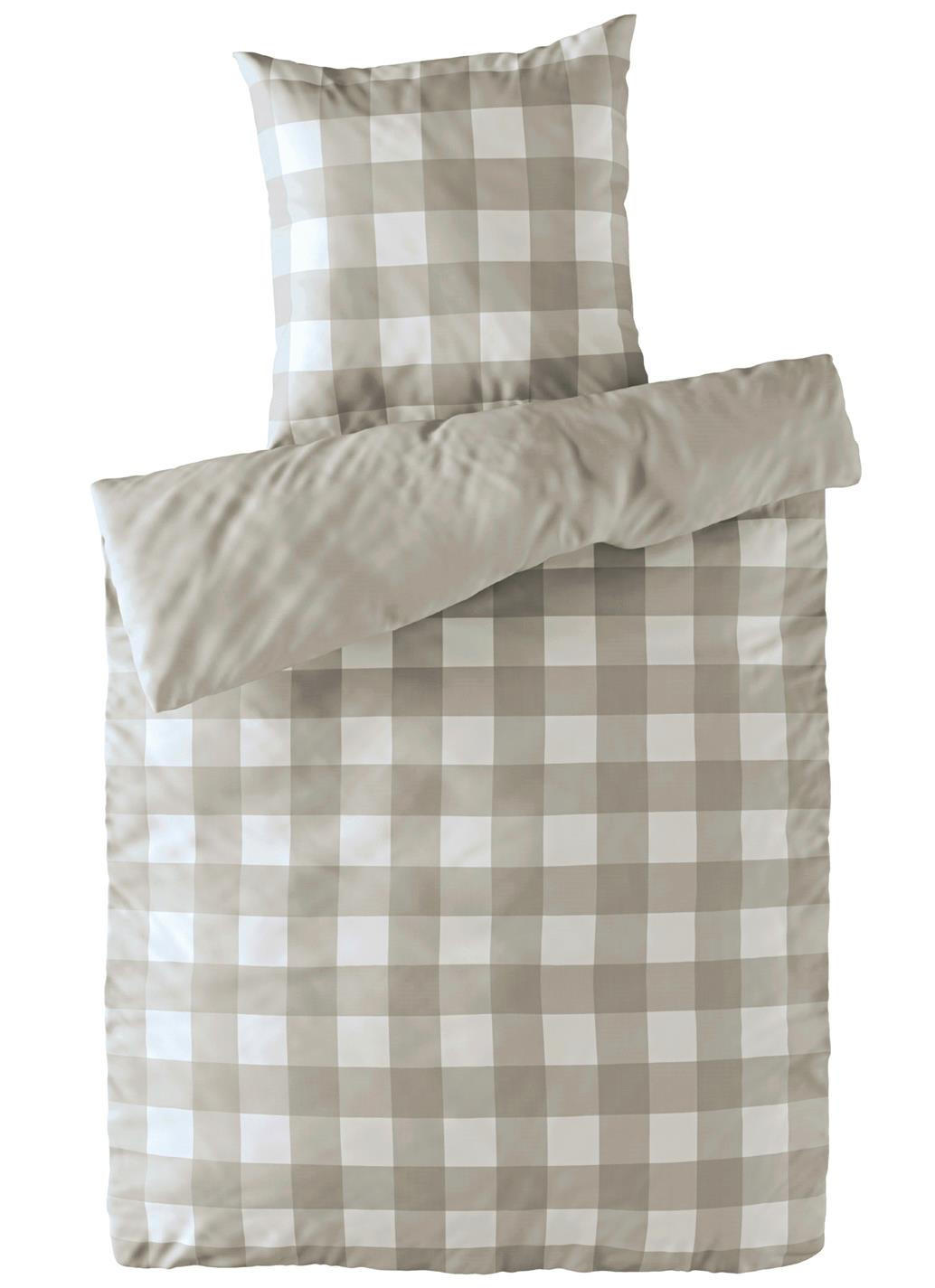 WENDE-BETTWÄSCHE Mako Perkal 155x220 cm aus 100% Baumwolle mit Reißverschluss, Bettbezug kariert uni 155 x 220 - Taupe - Braun, Textil (155/220cm) - Carpe Sonno