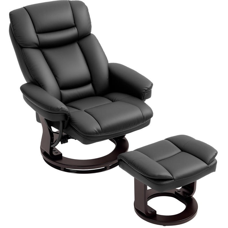 RELAXSESSEL 86/83/107 cm mit Hocker und 360°-Drehfunktion - Schwarz, Kunststoff (83/107/86cm) - BEAOK