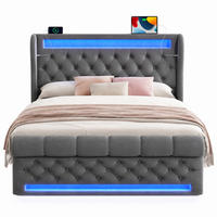 POLSTERBETT 140/200 mit Bettkasten LED-Leuchten, in Grau - Grau, Holzwerkstoff/Textil (140/200cm) - EVRYAE