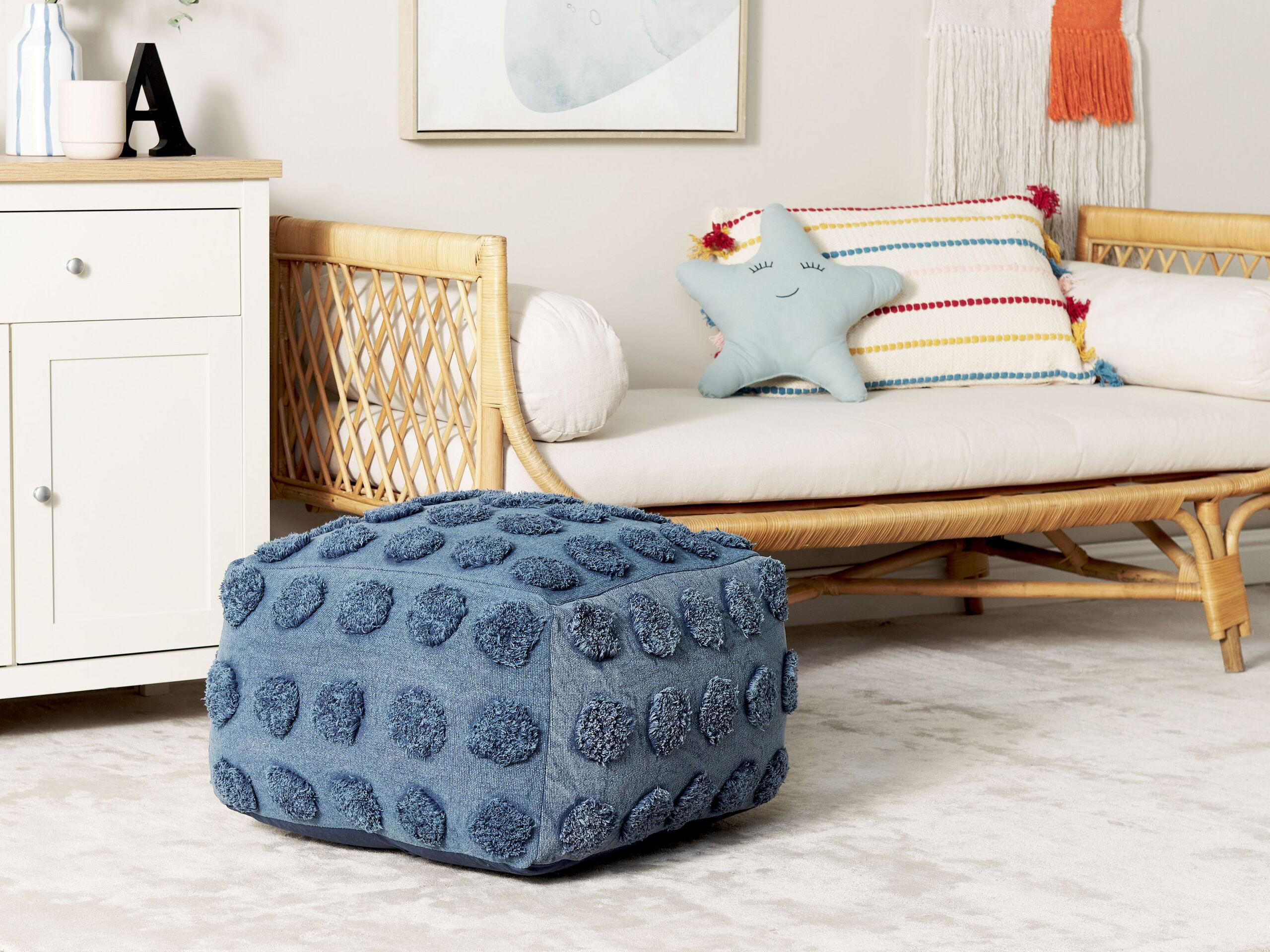 POUF Vishvi 50/50/35 cm - Blau, Naturmaterialien/Textil (50/35/50cm) - Beliani