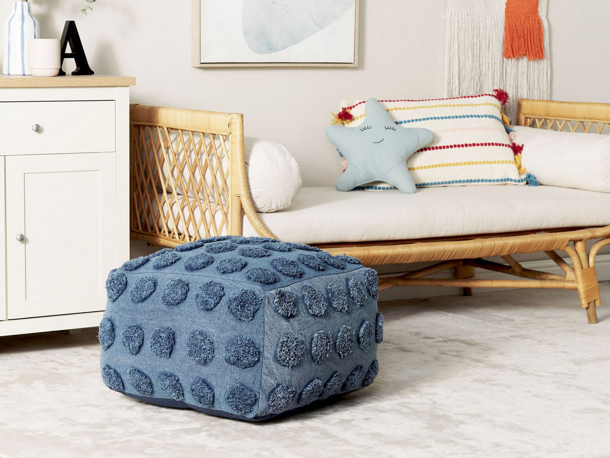 POUF Vishvi 50/50/35 cm - Blau, Naturmaterialien/Textil (50/35/50cm) - Beliani