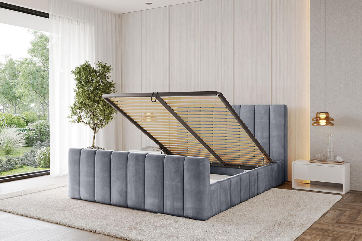 POLSTERBETT mit Bettkasten, Fußteil und Lattenrost, Boxbett mit Matratze H3/H4 - FINO-Z 120x200 Grau - Grau, Holzwerkstoff/Textil (120/200cm) - ALTDECOR