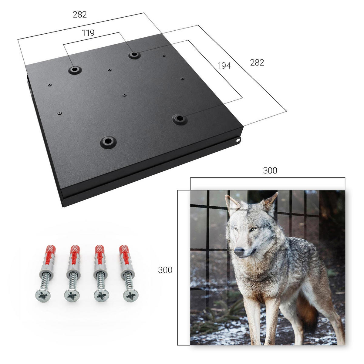 SCHLÜSSELBOX Schwarz 30x30 cm- Türöffnung nach rechts - Wolf im Wald - Grau, Metall (30/30/5cm) - TULUP